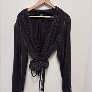 Zara Dark Velour Wrap Top